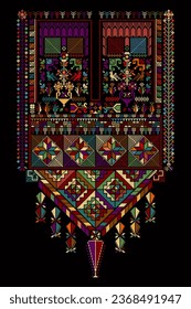 Embroidery vector Tatreez template , Palestinian fashion neck ornament