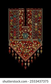 Embroidery vector Tatreez template , Palestinian fashion neck ornament