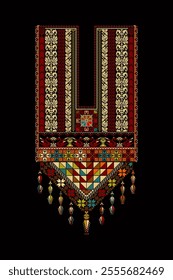 Embroidery vector Tatreez template , Palestinian fashion neck ornament