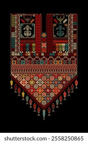 Embroidery vector Tatreez template , Palestinian fashion neck ornament