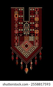 Embroidery vector Tatreez template , Palestinian fashion neck ornament
