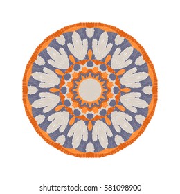 Embroidery. Vintage Orange and blue Mandala for use in textiles.