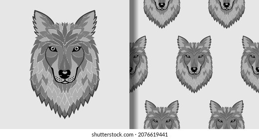 Borroidery Wolf Head print y un conjunto de patrones sin fisuras