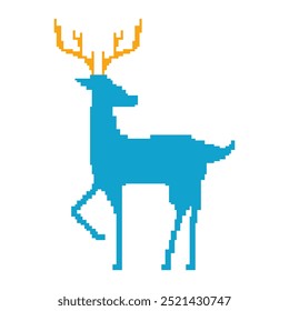 Embroidery woodland deer, reindeer.Pixel art cross stitch abstract design.Colorful folk clipart.Illustration wild isolated on white background. 
Forest wildlife.Cute element design for print decorate.