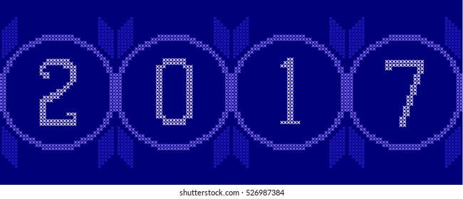 Embroidery.Seamless pattern. 2017. Happy New Year.  Border