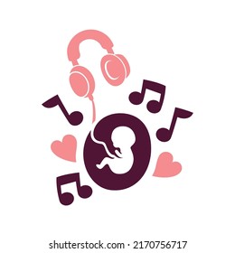 embryo baby in the womb listen music vector template