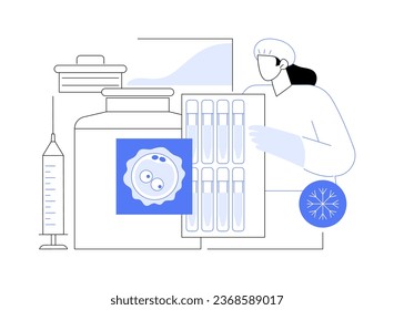 Ilustración del vector de concepto abstracto bancario embrionario. Embriones congelados en laboratorio, trabajadores de centros de fertilidad, medicina reproductiva e infertilidad, proceso de criopreservación metáfora abstracta.