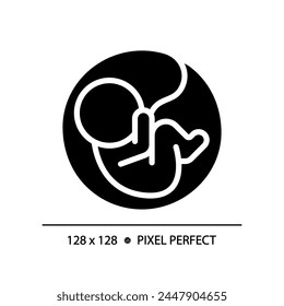 Embryo black glyph icon. Pregnancy anatomy. Human reproduction biology, childbearing. Maternity womb, baby fetus. Silhouette symbol on white space. Solid pictogram. Vector isolated illustration