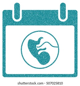 Embryo Calendar Day grainy textured icon for overlay watermark stamps. Flat symbol with unclean texture. Dotted vector soft blue ink rubber seal stamp with grunge design on a white background.