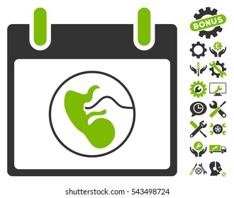 Embryo Calendar Day pictograph with bonus options pictograph collection. Vector illustration style is flat iconic symbols, eco green and gray, white background.