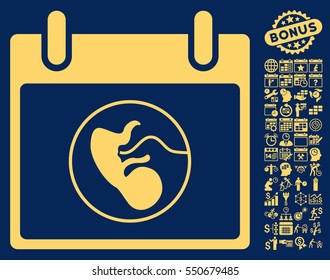 Embryo Calendar Day pictograph with bonus calendar and time management design elements. Vector illustration style is flat iconic symbols, yellow, blue background.