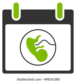 Embryo Calendar Day vector icon. Style is flat graphic bicolor symbol, eco green and gray colors, white background.