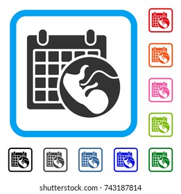 Embryo Calendar icon. Flat grey iconic symbol inside a light blue rounded square. Black, gray, green, blue, red, orange color additional versions of Embryo Calendar vector.