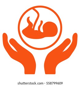 Embryo Care Hands vector icon. Flat orange symbol. Pictogram is isolated on a white background. Designed for web and software interfaces.