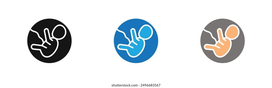 Embryo Child icon outline collection or set in black and white