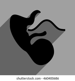 Embryo Cord long shadow vector icon. Style is a flat embryo cord black iconic symbol on a gray square background with longshadow.