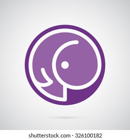 Embryo logo template. The silhouette of the embryo from a thick line in the purple circle. Creative symbol for company identity, advertising, poster, banner, web and flyer.