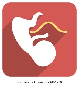 Embryo long shadow vector icon. Style is a light flat symbol on a red rounded square button.
