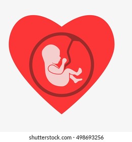 Embryo phase of born. Embryo in heart shape. Stock vector illustration.