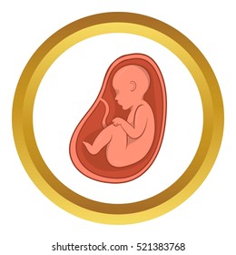Embryo in stomach vector icon in golden circle, cartoon style isolated on white background