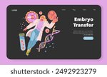 Embryo Transfer concept. A scientist showcasing the process of assisted reproduction with embryos and DNA. Modern fertility treatment. Vector illustration.