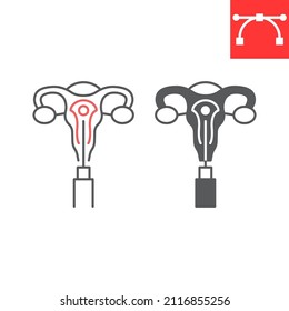 Embryo Transfer Line And Glyph Icon, Pregnancy And Ovary, Uterus Vector Icon, Vector Graphics, Editable Stroke Outline Sign, Eps 10.