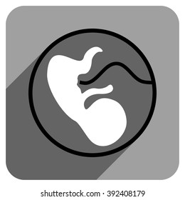 Embryo Uterus long shadow vector icon. Style is a flat embryo uterus iconic symbol on a gray square background.