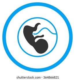Embryo vector icon. Style is bicolor flat circled symbol, blue and gray colors, rounded angles, white background.