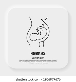 Embryo in woman's belly. Gynecology, reproductive. Thin line icon. Vector illustration.