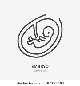 Icono de la línea plana del embrión en el útero. Ilustración del contorno vectorial de la ecografía del bebé. Signo lineal delgado de color negro para la salud del feto.