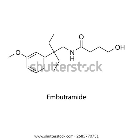 Embutramide molecular structure, potent sedative-hypnotic and respiratory depressant formerly used in euthanasia formulations, clean scientific vector diagram, flat skeletal chemical formula isolated 