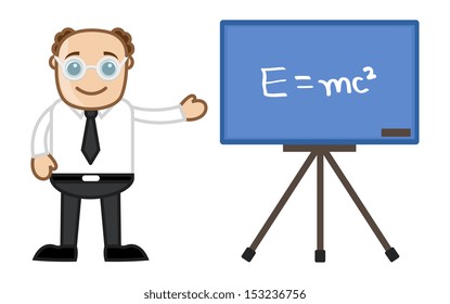 E=Mc2 Man Teaching - Business Cartoons Vectors