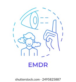 Icono de concepto de degradado azul EMDR. Condición de salud mental, desensibilización. Bienestar emocional. Ilustración de línea de forma redonda. Abstractas idea. Diseño gráfico. Fácil de usar en infografía, presentación