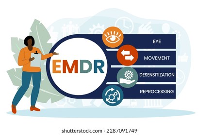 EMDR - Eye Movement Desensitization Reprocessing acronym. business concept background. vector illustration concept with keywords and icons. lettering illustration with icons for web banner, flyer