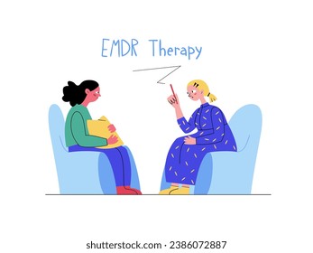 EMDR therapy vector illustration. Girl at a session with a psychologist.