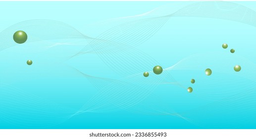 Emerald abstract background with dynamic wavy lines and bubblesi