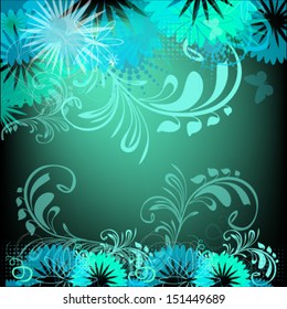 emerald abstract frame with flowers