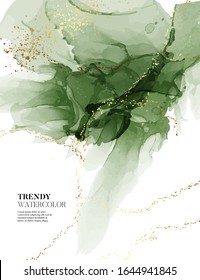 Emerald abstract watercolor liquid. Modern marble abstract poster in green color, luxury presentation vector. Paint business cover.