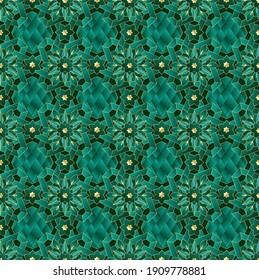 Emerald arabesque. Stylization of oriental patterns and ornaments. Seamless, vector.