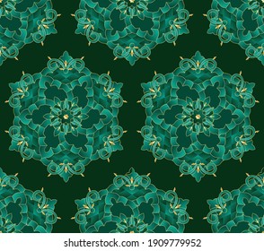 Emerald arabesque. Stylization of oriental patterns and ornaments. Seamless, vector.