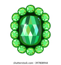 Emerald brooch isolated on white background, vector illustration