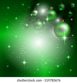 Emerald Christmas Background with New Year Tree Decorated and Stars Sparkled. 3D Rendering
