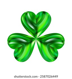 Emerald Clover leaf icon. Three leaves logo. Luxury Green floral symbol. St Patrick Day decoration for greeting card. Irish tradition motif, ornament element. Vector illustration EPS 10.