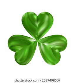 Emerald Clover leaf icon. Three leaves logo. Luxury Green floral symbol. St Patrick Day decoration for greeting card. Irish tradition motif, ornament element. Vector illustration EPS 10.