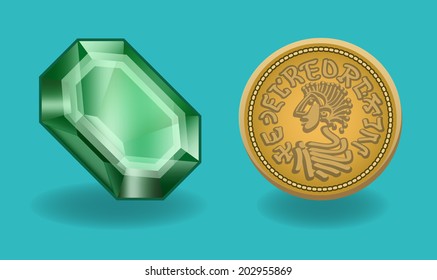 Emerald and coin