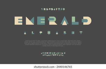 Emerald creative geometric modern urban alphabet font. Digital abstract futuristic, fashion, sport, minimal technology typography. Simple numeric vector illustration