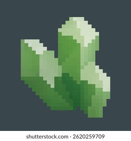 Emerald crystal stone in pixel art style with isolated background