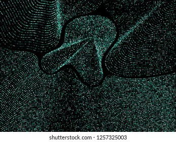 Emerald curve lines of multiple square confetti on black. Rich vector background with shiny stardust glitters. Holiday confetti curved lines. Sparkling glitter flow pattern, glowing lights print.