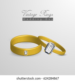 emerald diamond vintage wedding rings vector