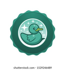 Emerald Duck and Bottle Logo. Vector Illustration.